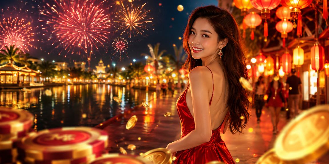 Cảnh chợ đêm Mũi Né với không khí sôi động và bảng thông tin hoàn tiền khuyến mãi trực tuyến